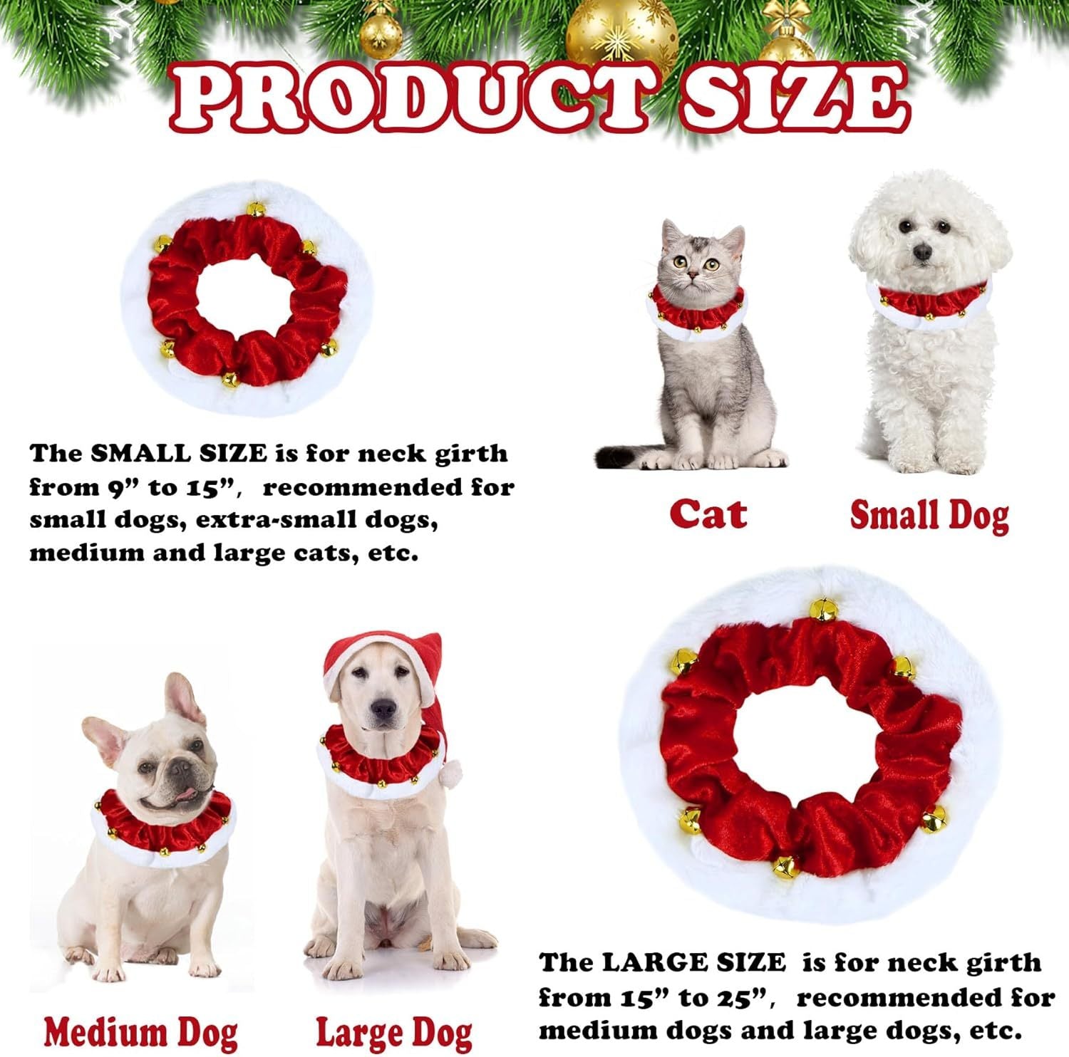 JMT-416522 Christmas Dog Collar with Bells - Soft Red and White Neckwear for Small to Large Dogs