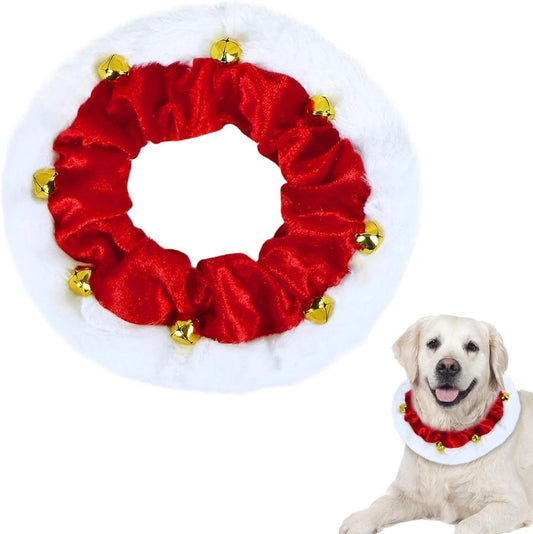 JMT-416522 Christmas Dog Collar with Bells - Soft Red and White Neckwear for Small to Large Dogs