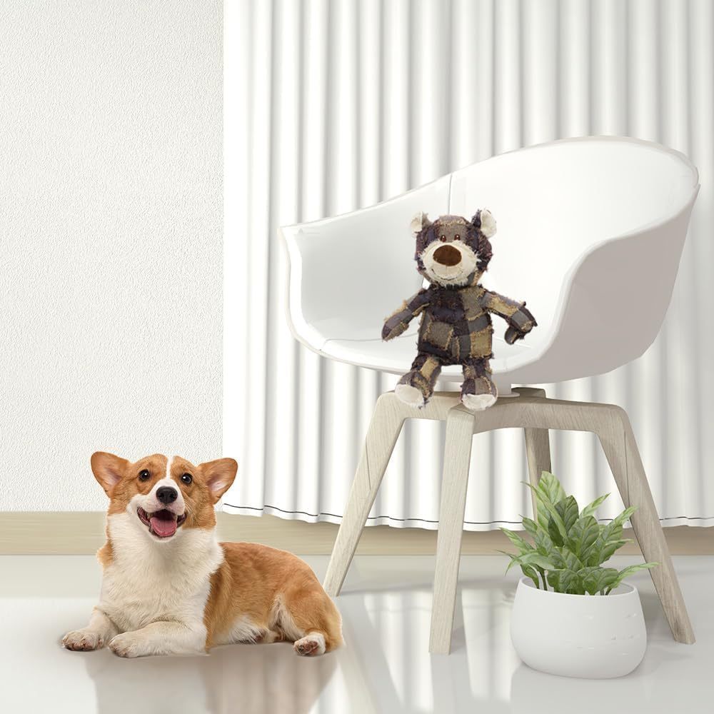 JMT-416842 Indestructible Bear Dog Toy, Durable Squeaky Plush for Heavy Chewers, Interactive Chew Toy Promoting Dental Health