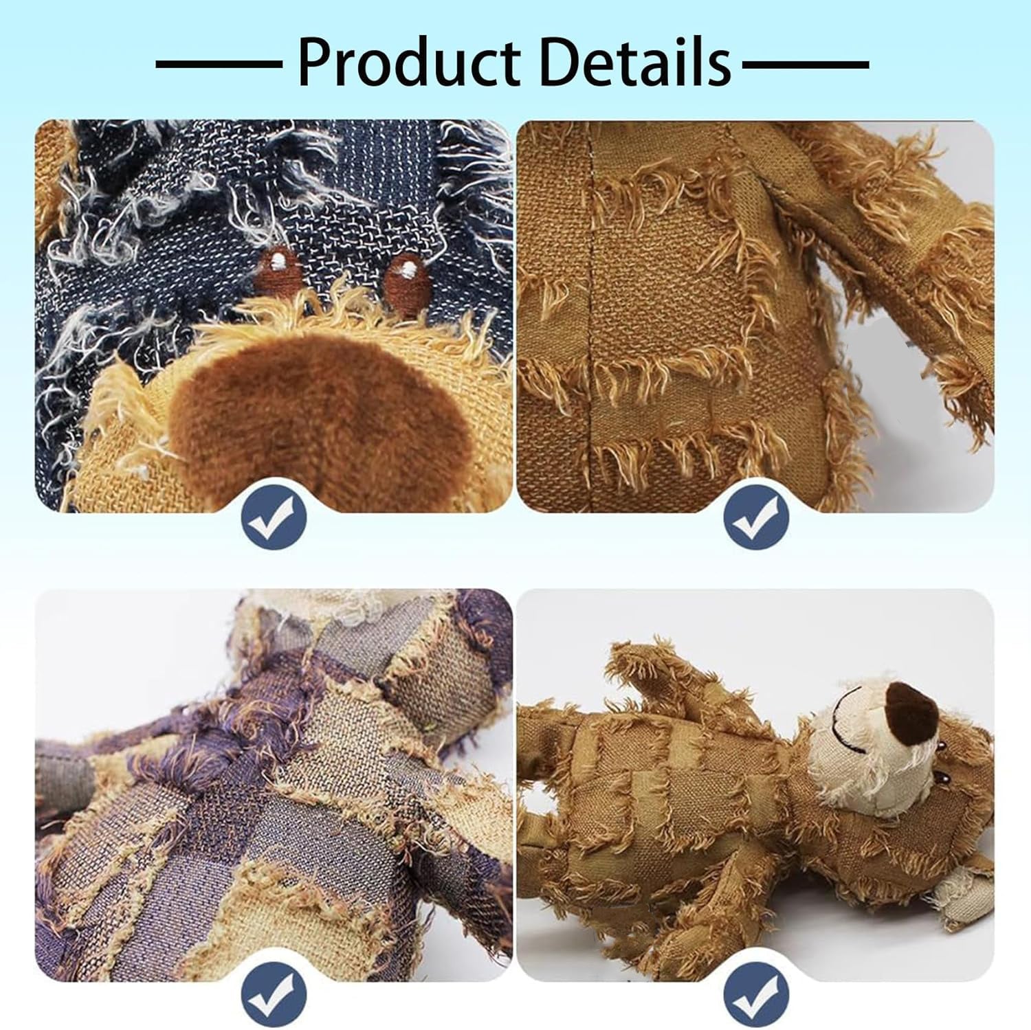 JMT-416842 Indestructible Bear Dog Toy, Durable Squeaky Plush for Heavy Chewers, Interactive Chew Toy Promoting Dental Health