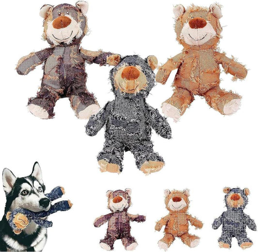 JMT-416842 Indestructible Bear Dog Toy, Durable Squeaky Plush for Heavy Chewers, Interactive Chew Toy Promoting Dental Health
