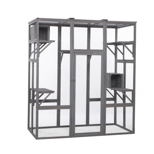 JMT-417034 Oversized Grey Cat Cage with Sun Roof and Multiple Levels for Outdoor Use