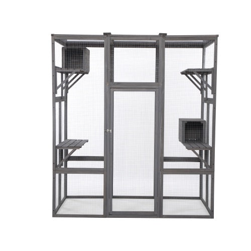 JMT-417034 Oversized Grey Cat Cage with Sun Roof and Multiple Levels for Outdoor Use