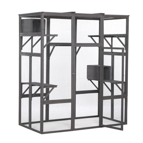 JMT-417034 Oversized Grey Cat Cage with Sun Roof and Multiple Levels for Outdoor Use