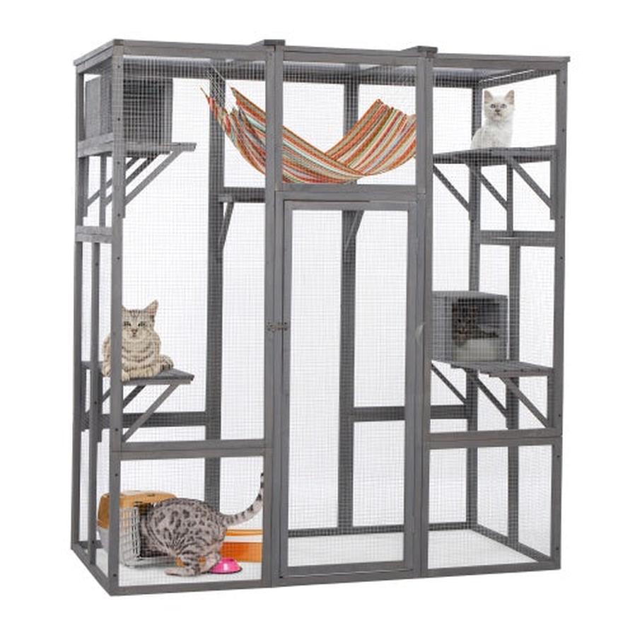 JMT-417034 Oversized Grey Cat Cage with Sun Roof and Multiple Levels for Outdoor Use