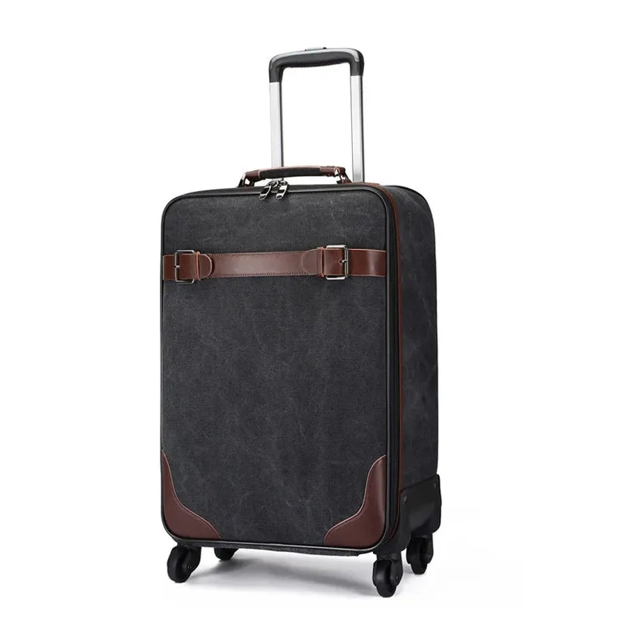 JMT-417418 Vintage Canvas Travel Suitcase - 24 Inches, Large Capacity Trolley Bag for Business Trips