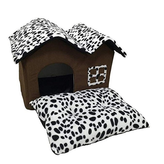 JMT-417482 Cozy Double Top Pet House with Waterproof Oxford Fabric and Thick Cushion, 55x40x42cm
