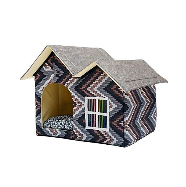 JMT-417482 Cozy Double Top Pet House with Waterproof Oxford Fabric and Thick Cushion, 55x40x42cm