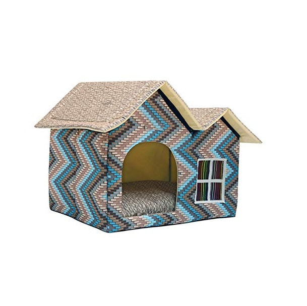 JMT-417482 Cozy Double Top Pet House with Waterproof Oxford Fabric and Thick Cushion, 55x40x42cm