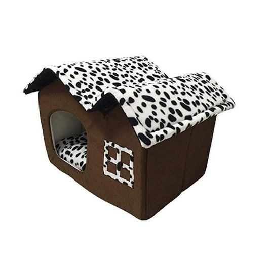 JMT-417482 Cozy Double Top Pet House with Waterproof Oxford Fabric and Thick Cushion, 55x40x42cm