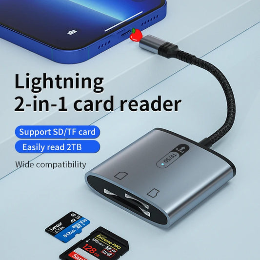 JMT-417674 High-Speed 2-in-1 SD TF Card Reader for iPhone and iPad - OTG Camera Connection Kit
