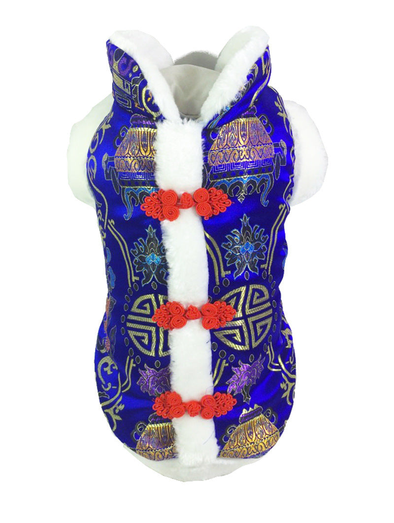 JMT-417802 Silk Tang Suit Pet Coat for Autumn and Winter - Casual Style in Sapphire Blue and Festive Red