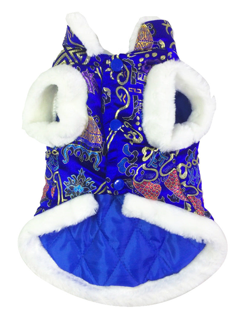 JMT-417802 Silk Tang Suit Pet Coat for Autumn and Winter - Casual Style in Sapphire Blue and Festive Red