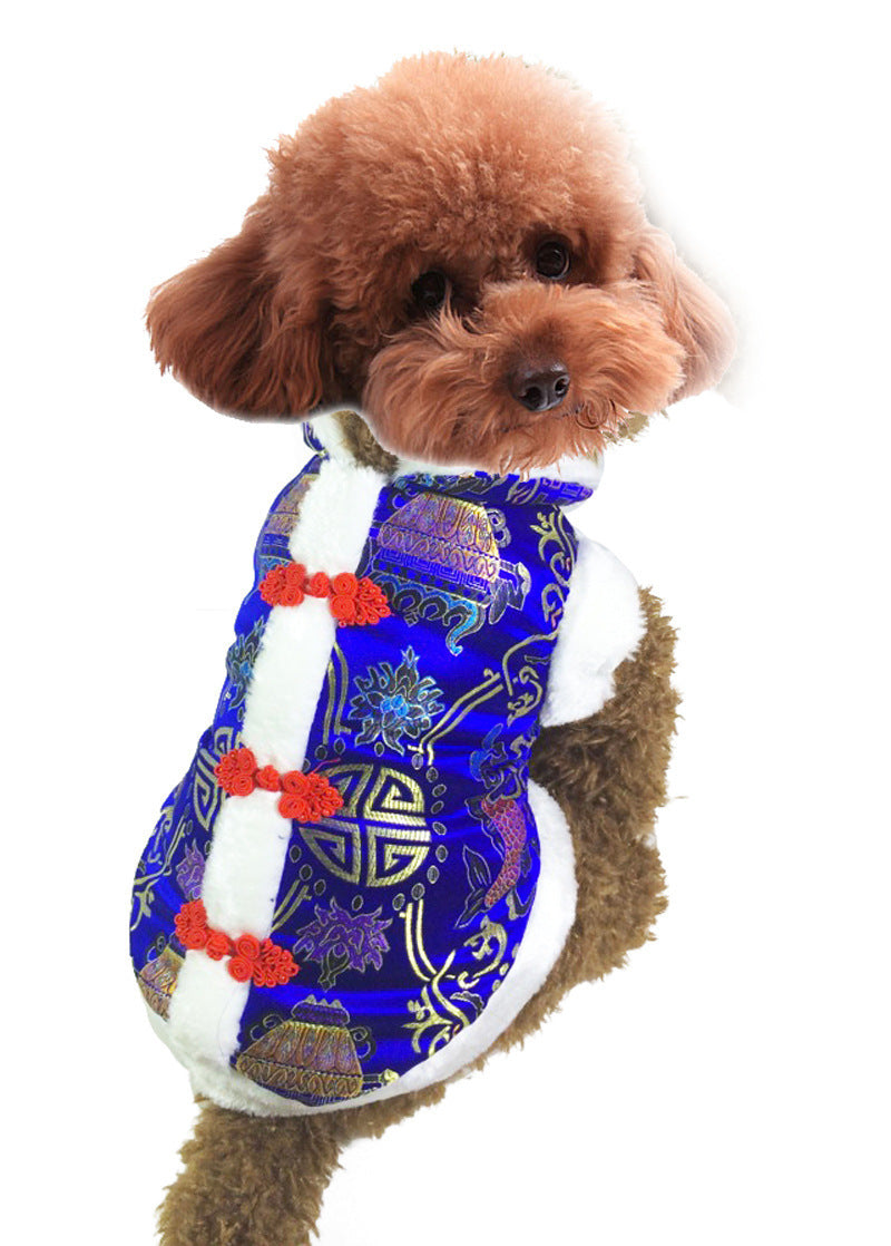 JMT-417802 Silk Tang Suit Pet Coat for Autumn and Winter - Casual Style in Sapphire Blue and Festive Red