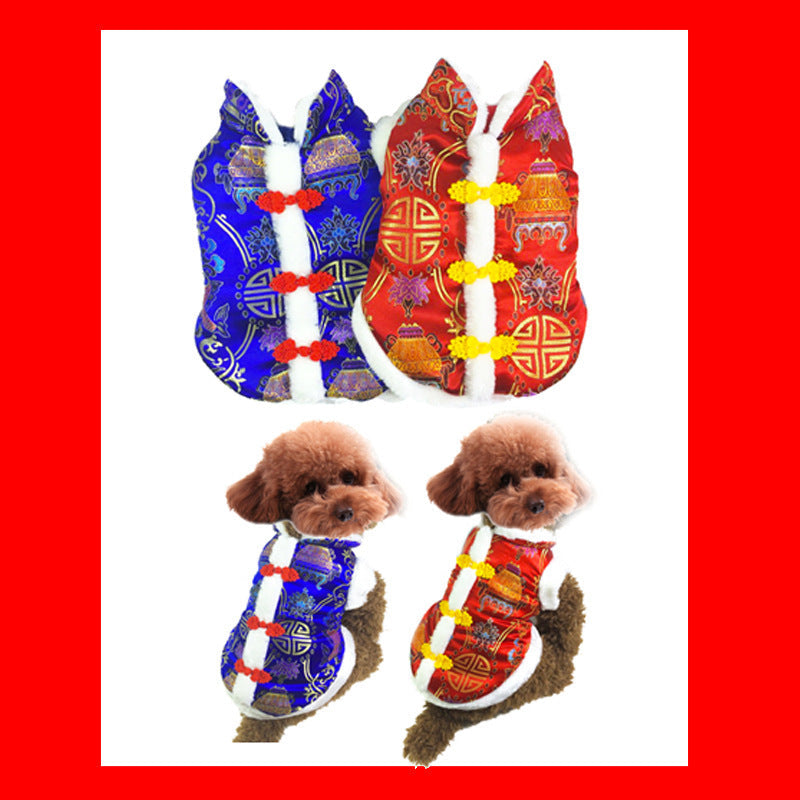 JMT-417802 Silk Tang Suit Pet Coat for Autumn and Winter - Casual Style in Sapphire Blue and Festive Red