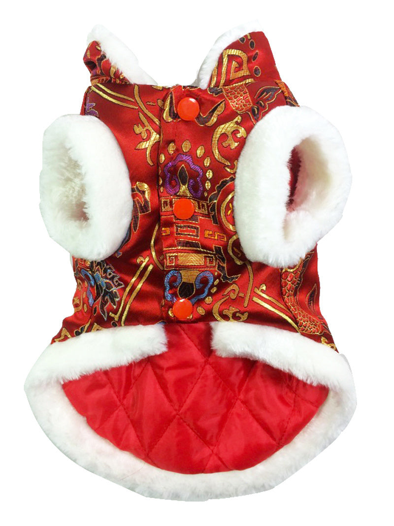 JMT-417802 Silk Tang Suit Pet Coat for Autumn and Winter - Casual Style in Sapphire Blue and Festive Red