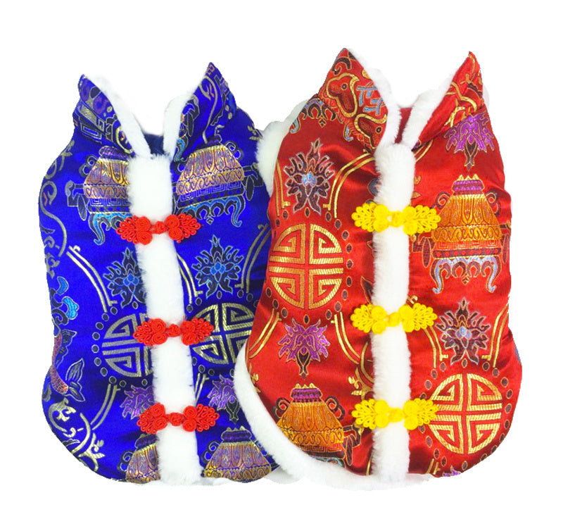JMT-417802 Silk Tang Suit Pet Coat for Autumn and Winter - Casual Style in Sapphire Blue and Festive Red