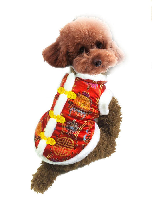 JMT-417802 Silk Tang Suit Pet Coat for Autumn and Winter - Casual Style in Sapphire Blue and Festive Red