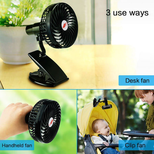 JMT-417994 Rechargeable Mini Portable Fan with 4 Blades, Silent Operation, 3 Speeds, USB Output for Strollers and Desks