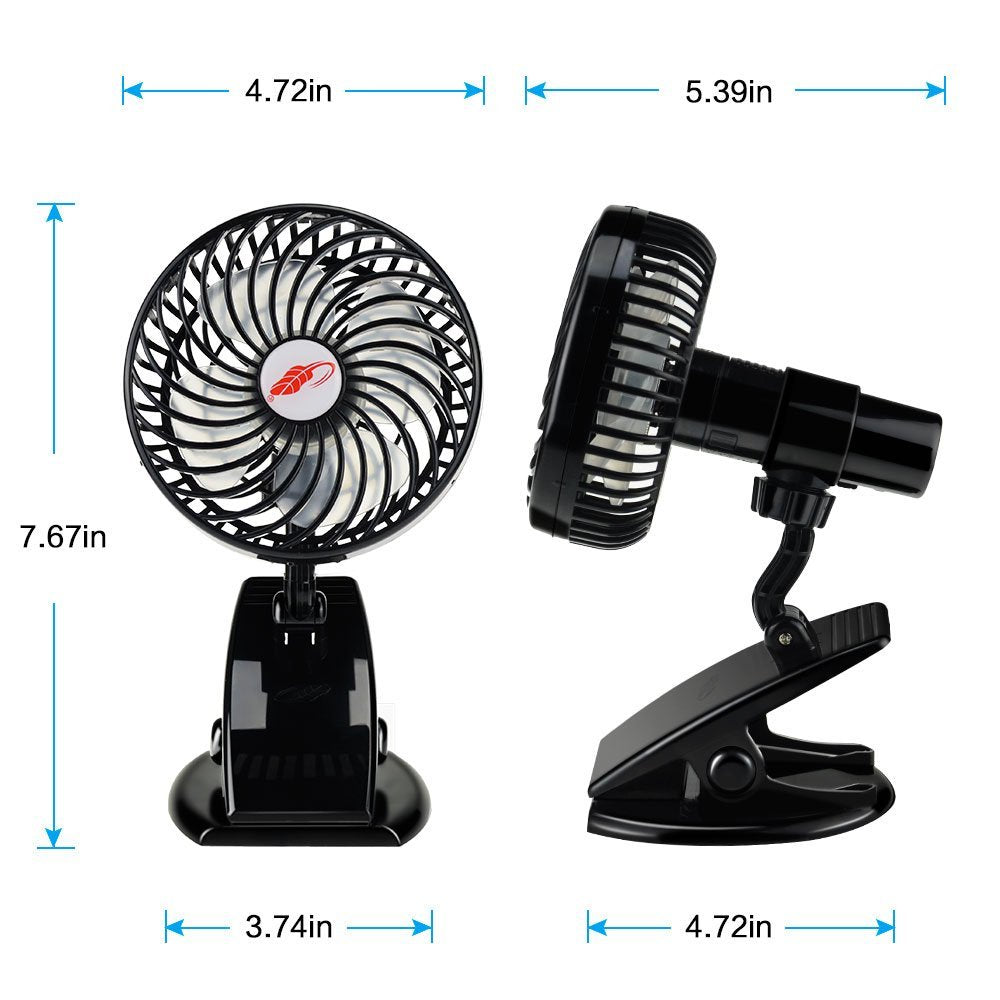 JMT-417994 Rechargeable Mini Portable Fan with 4 Blades, Silent Operation, 3 Speeds, USB Output for Strollers and Desks