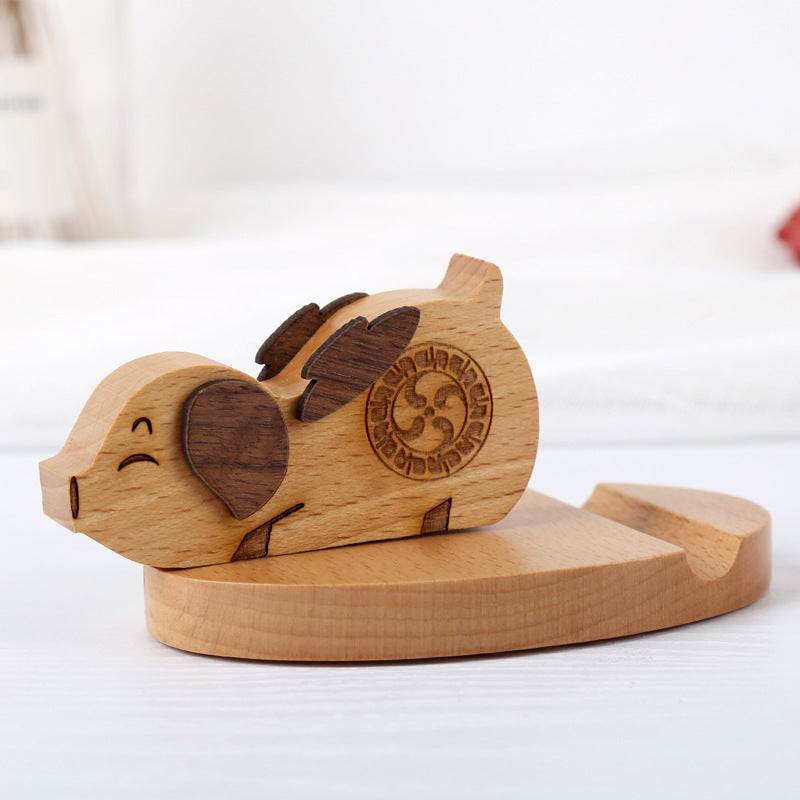 JMT-418186 Beech Wood Lazy Phone Holder – Custom Lettering Mobile Stand with Unique Animal Designs