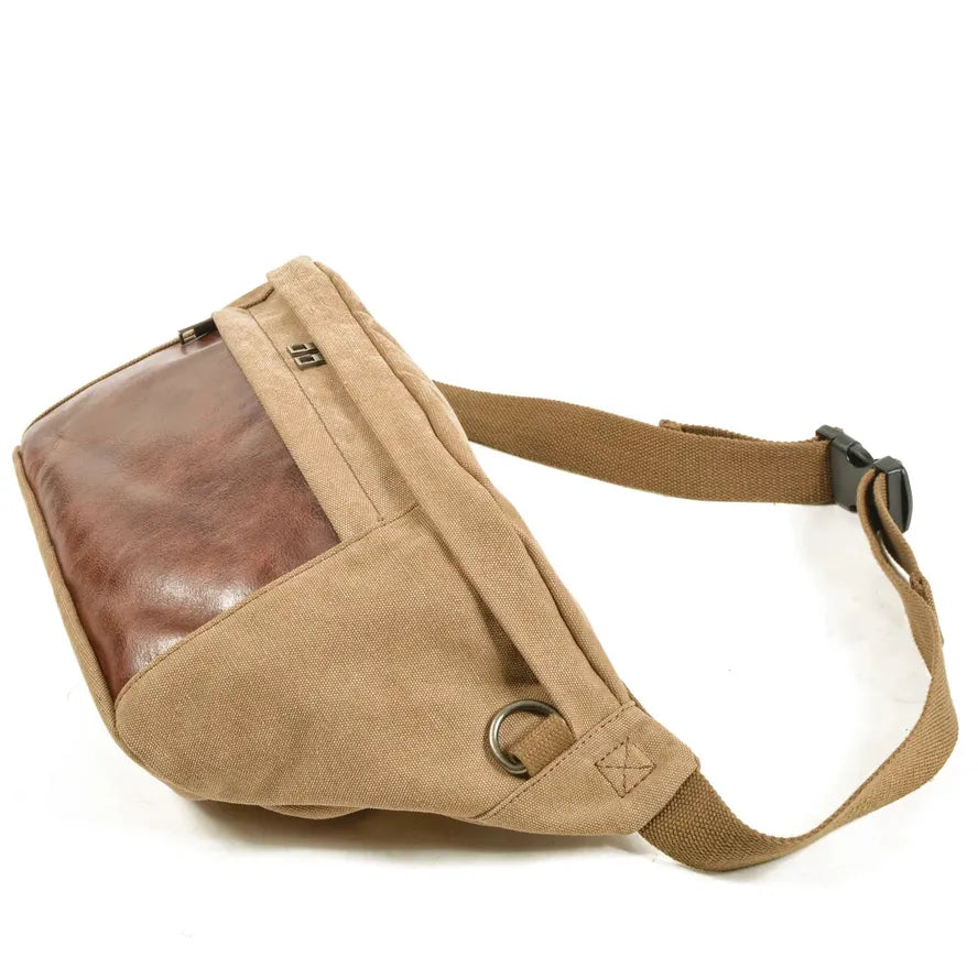 JMT-419210 Retro Canvas and Leather Belt Bag for Men - Large Capacity Outdoor Sports Chest Bag