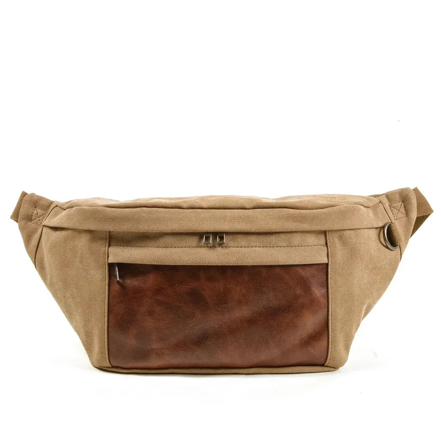 JMT-419210 Retro Canvas and Leather Belt Bag for Men - Large Capacity Outdoor Sports Chest Bag