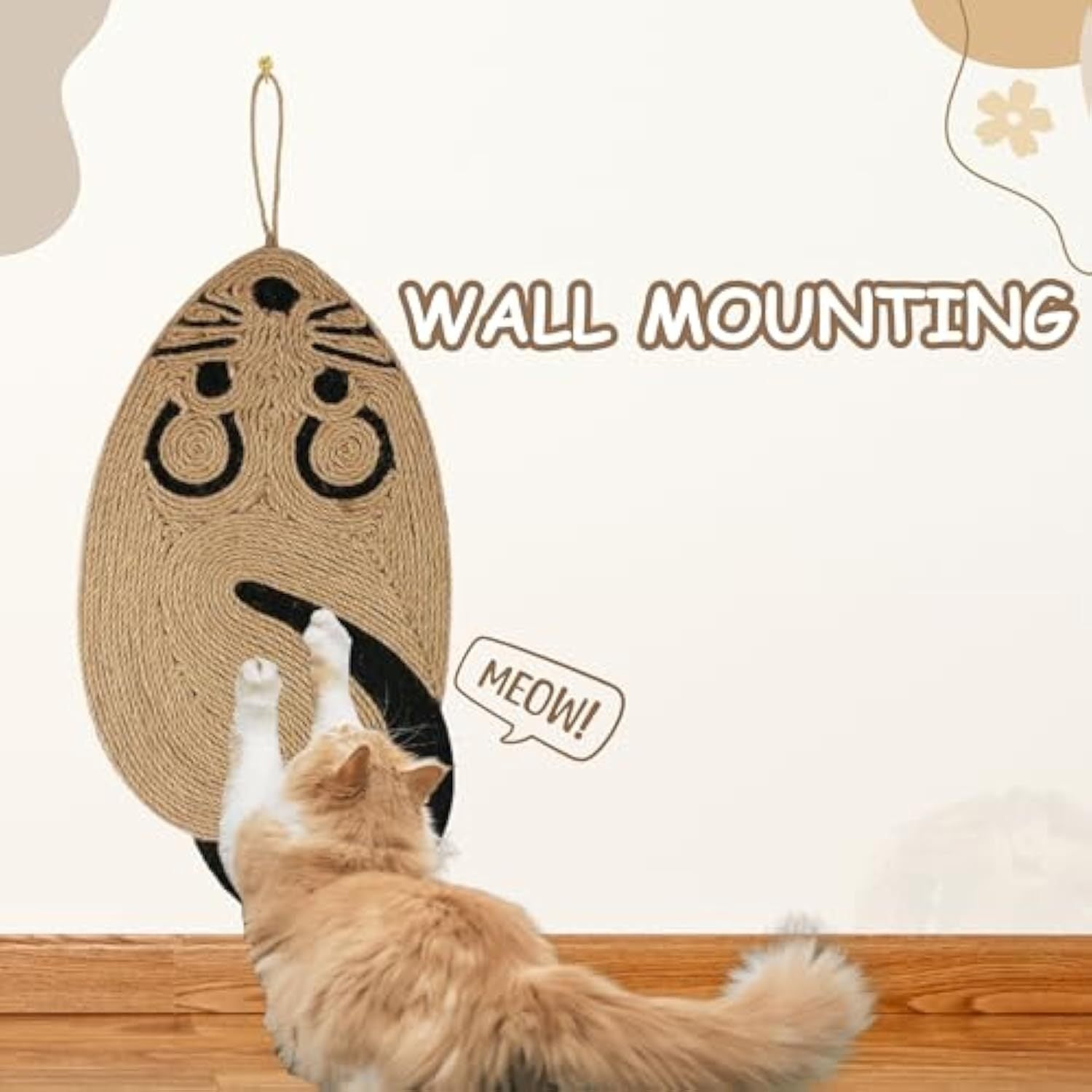 JMT-419338 Sisal Cat Scratch Pad in Mouse Shape - Durable Scratcher for Indoor Cats, Comfortable and Furniture Protector