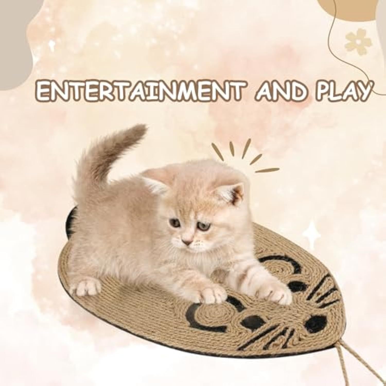 JMT-419338 Sisal Cat Scratch Pad in Mouse Shape - Durable Scratcher for Indoor Cats, Comfortable and Furniture Protector