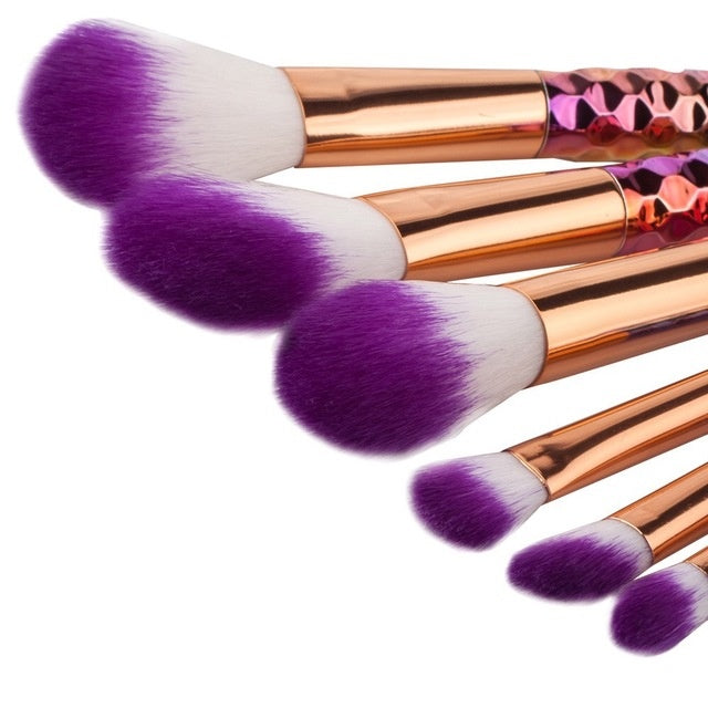 JMT-419594 6-Piece Fish Scale Honeycomb Makeup Brush Set with Nylon Bristles and Portable Plastic Handles
