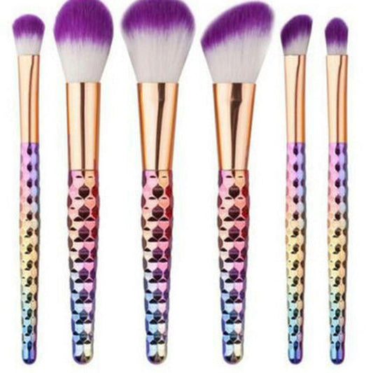 JMT-419594 6-Piece Fish Scale Honeycomb Makeup Brush Set with Nylon Bristles and Portable Plastic Handles