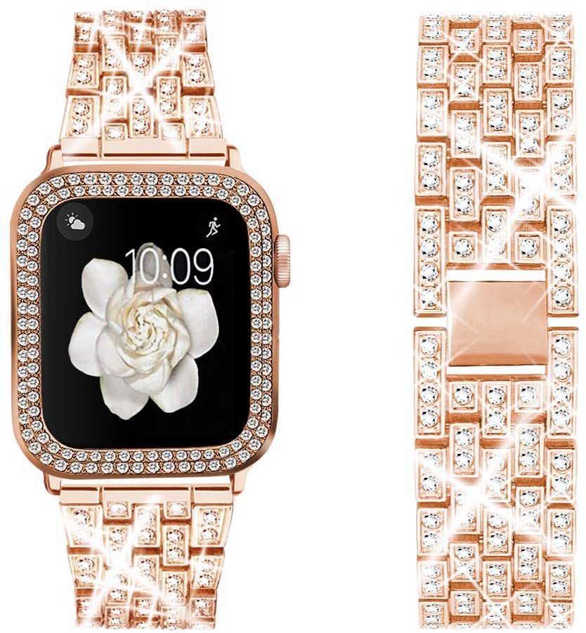 JMT-419658 Diamond Metal Strap Protective Cover for Apple Watch - Compatible with 38mm, 40mm, 42mm, and 44mm Models