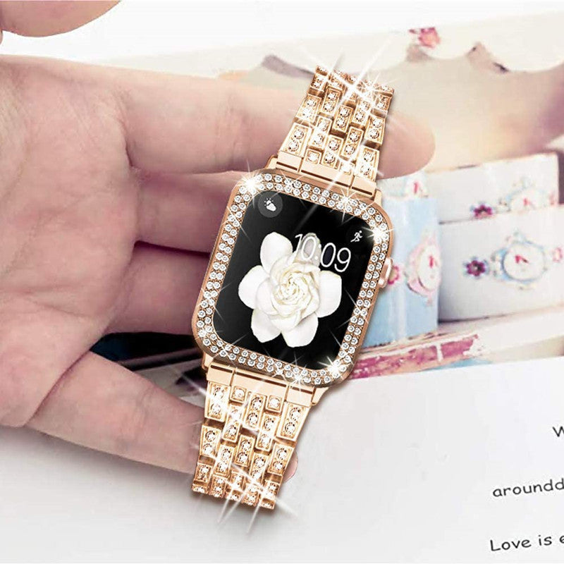 JMT-419658 Diamond Metal Strap Protective Cover for Apple Watch - Compatible with 38mm, 40mm, 42mm, and 44mm Models