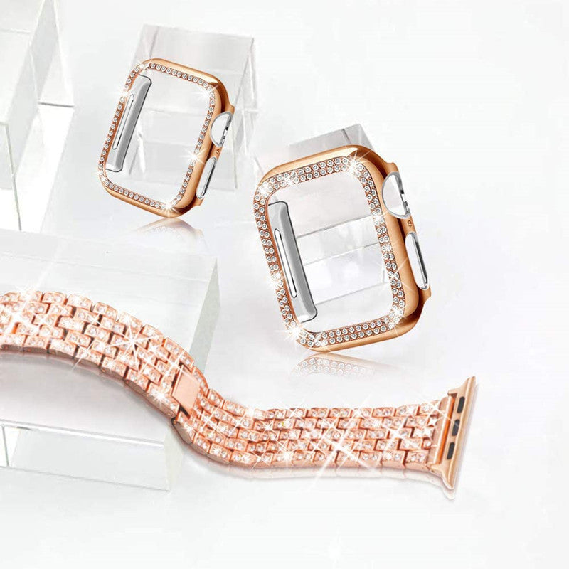 JMT-419658 Diamond Metal Strap Protective Cover for Apple Watch - Compatible with 38mm, 40mm, 42mm, and 44mm Models