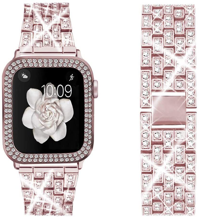 JMT-419658 Diamond Metal Strap Protective Cover for Apple Watch - Compatible with 38mm, 40mm, 42mm, and 44mm Models