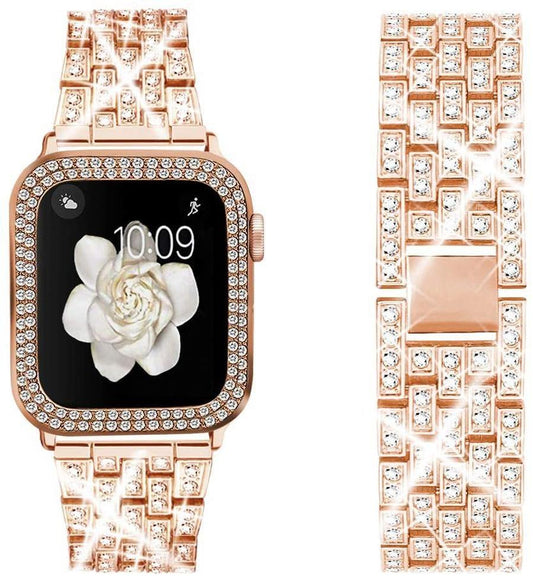 JMT-419658 Diamond Metal Strap Protective Cover for Apple Watch - Compatible with 38mm, 40mm, 42mm, and 44mm Models