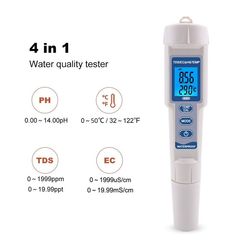 JMT-419978 Water Quality Test Pen for Temperature, pH, Conductivity, and Hardness Measurement
