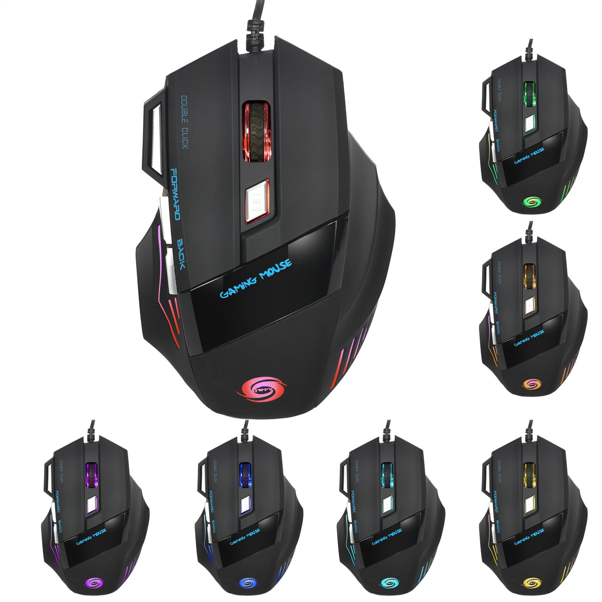 JMT-420106 Wired Gaming Mouse with Adjustable DPI, Optical Tracking, 7 Buttons, and Colorful Lighting
