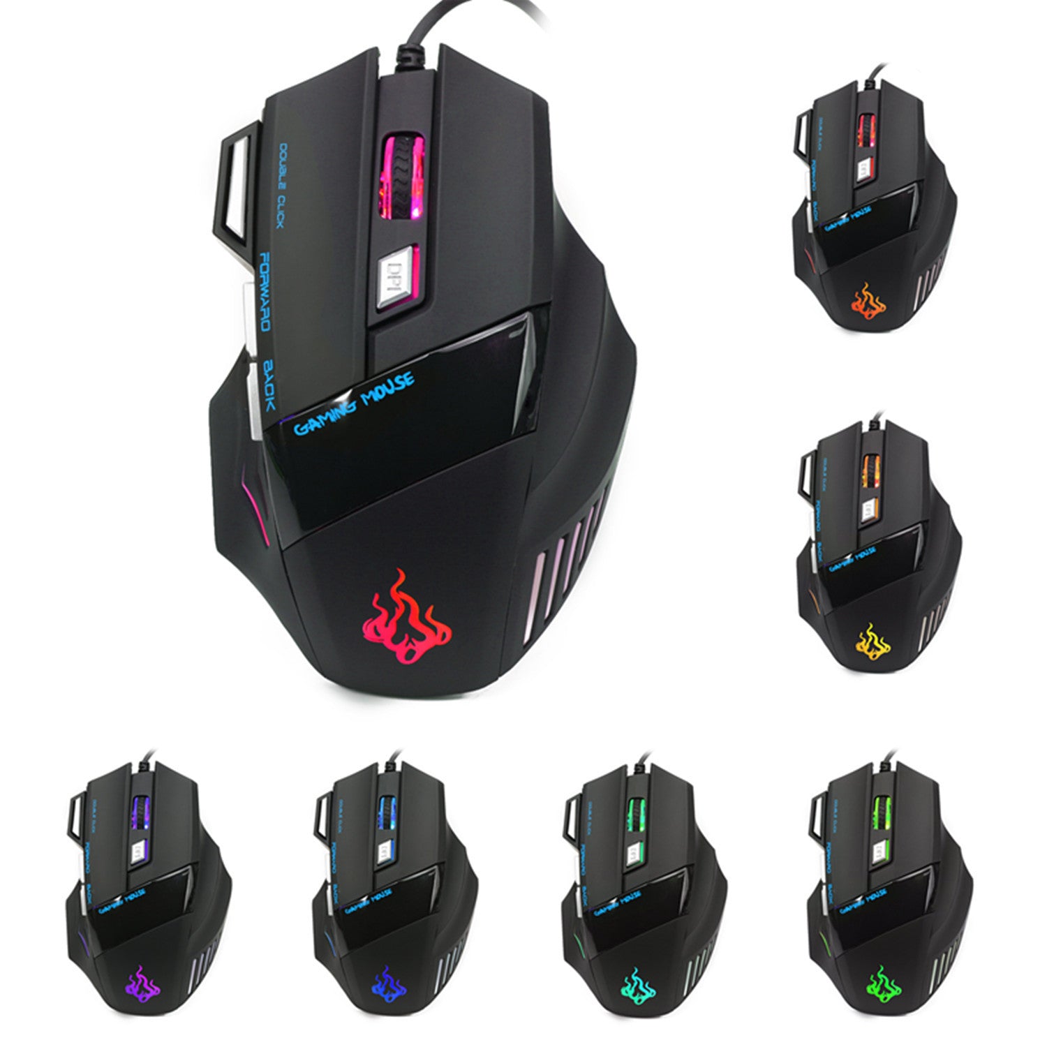 JMT-420106 Wired Gaming Mouse with Adjustable DPI, Optical Tracking, 7 Buttons, and Colorful Lighting