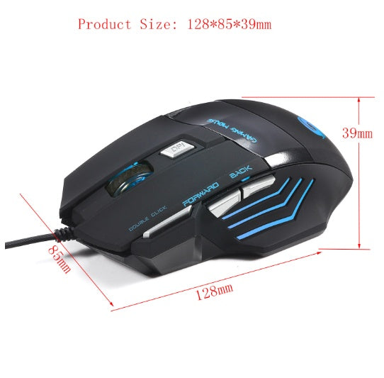 JMT-420106 Wired Gaming Mouse with Adjustable DPI, Optical Tracking, 7 Buttons, and Colorful Lighting