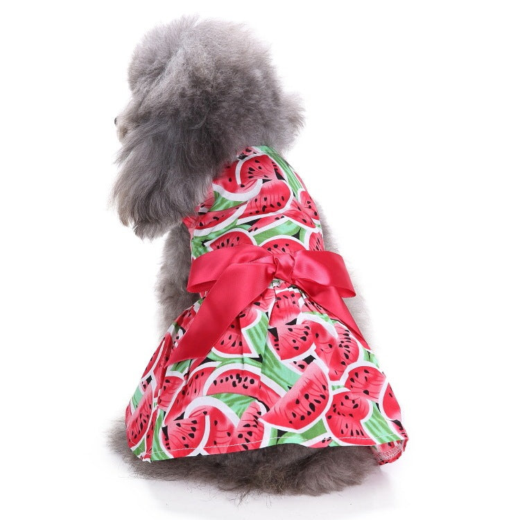 JMT-420234 Stylish Polka Dot Pet Skirt Summer Dress for Dogs - Watermelon & Strawberry Design, Made from Polyester
