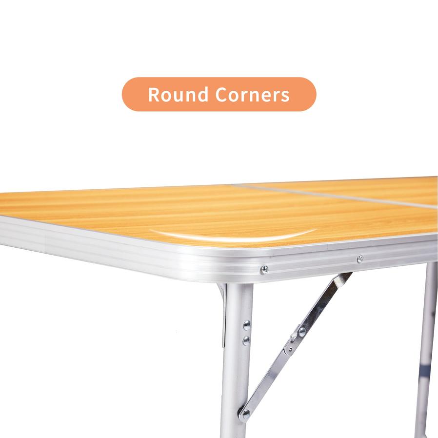 JMT-420362 6ft Folding Outdoor Table with Wood Grain Finish - Lightweight Aluminum Alloy Tri-fold Design, 50kg Capacity