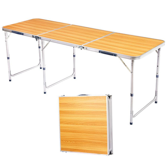 JMT-420362 6ft Folding Outdoor Table with Wood Grain Finish - Lightweight Aluminum Alloy Tri-fold Design, 50kg Capacity