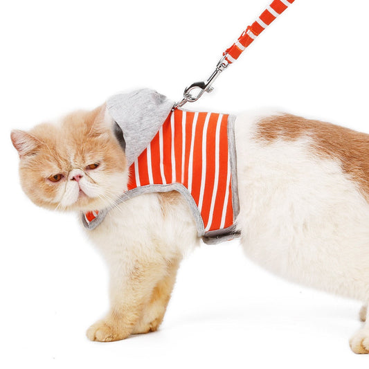 JMT-420810 Cat Hooded Vest Chest Harness for Walking - 2 Sizes, 2 Colors, Cotton & Oxford Material