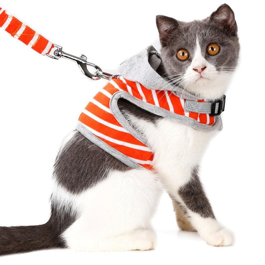 JMT-420810 Cat Hooded Vest Chest Harness for Walking - 2 Sizes, 2 Colors, Cotton & Oxford Material