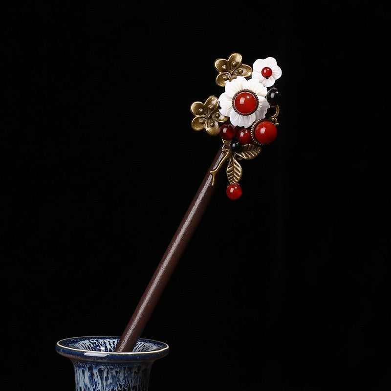 JMT-422154 Handmade Wooden Hairpin in Ethnic Style with Flower Design