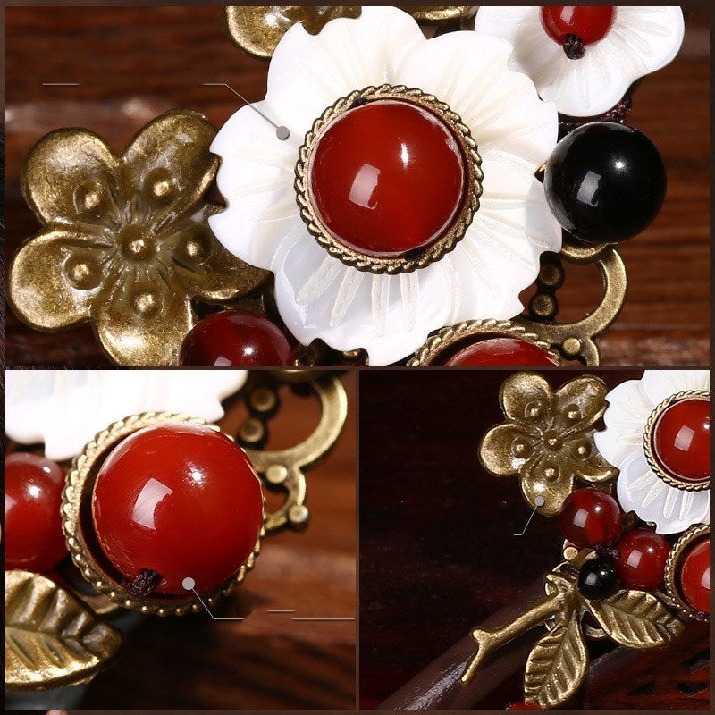 JMT-422154 Handmade Wooden Hairpin in Ethnic Style with Flower Design