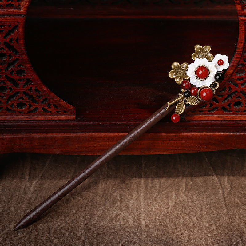 JMT-422154 Handmade Wooden Hairpin in Ethnic Style with Flower Design
