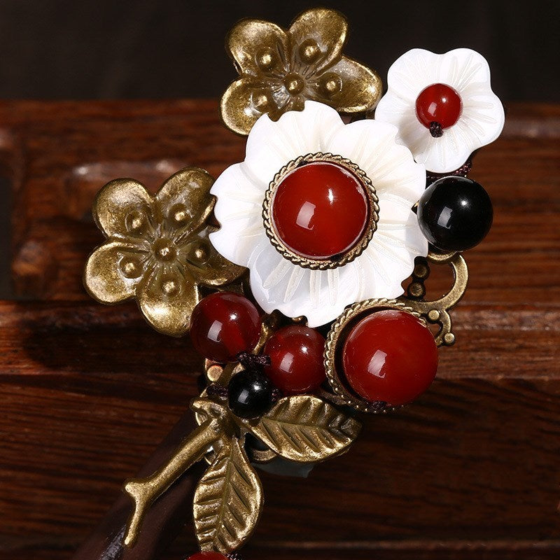 JMT-422154 Handmade Wooden Hairpin in Ethnic Style with Flower Design