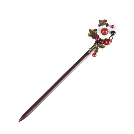 JMT-422154 Handmade Wooden Hairpin in Ethnic Style with Flower Design